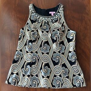 Lilly Pulitzer Embellished Tropic Top in Metallic Brocade size 12